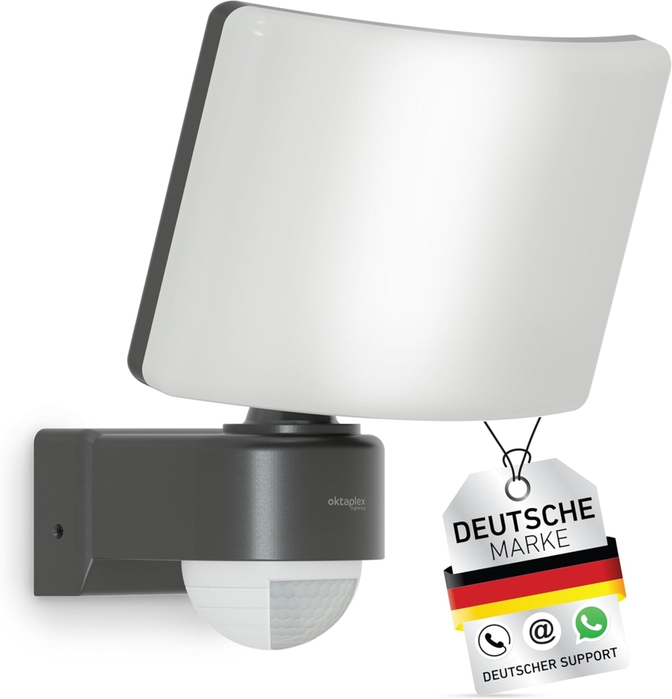 Oktaplex lighting LED Außen-Wandleuchte Cali IP65 2200lm, Bewegungssensor & Diffusor, LED fest integriert, warmweißes Licht, Außenstrahler mit Bewegungsmelder anthrazit LED Außenleuchte Bild 1