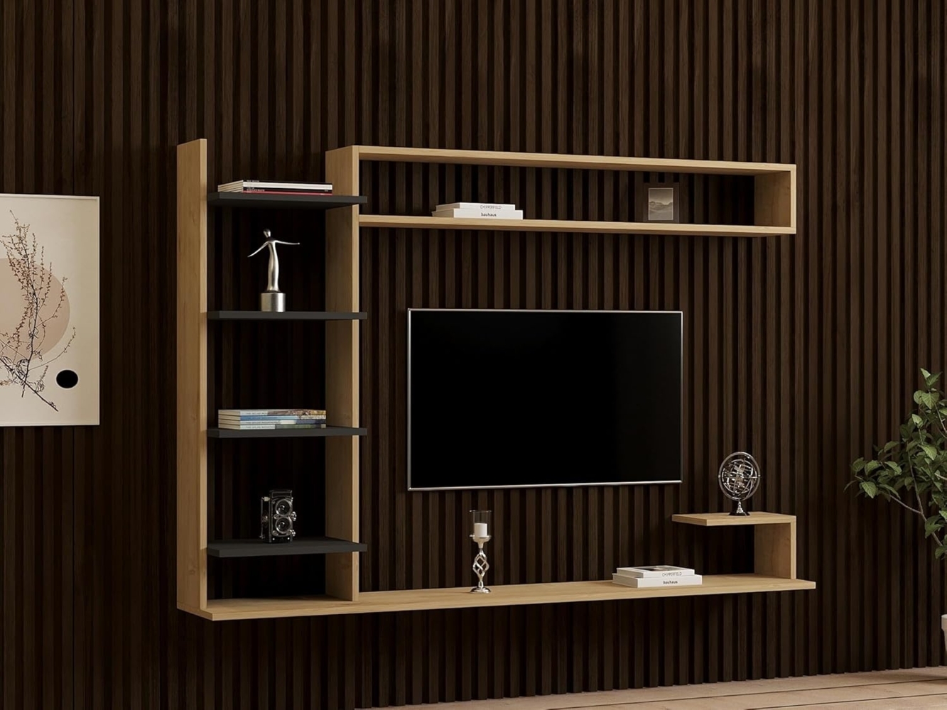 Hanah Home Scandinavian TV Unit, Sapphire & Anthracite, 180 cm | 100% Melamine Coated Particle Board, 18 mm Thick | Wall-Mountable, Stylish & Functional Design Bild 1
