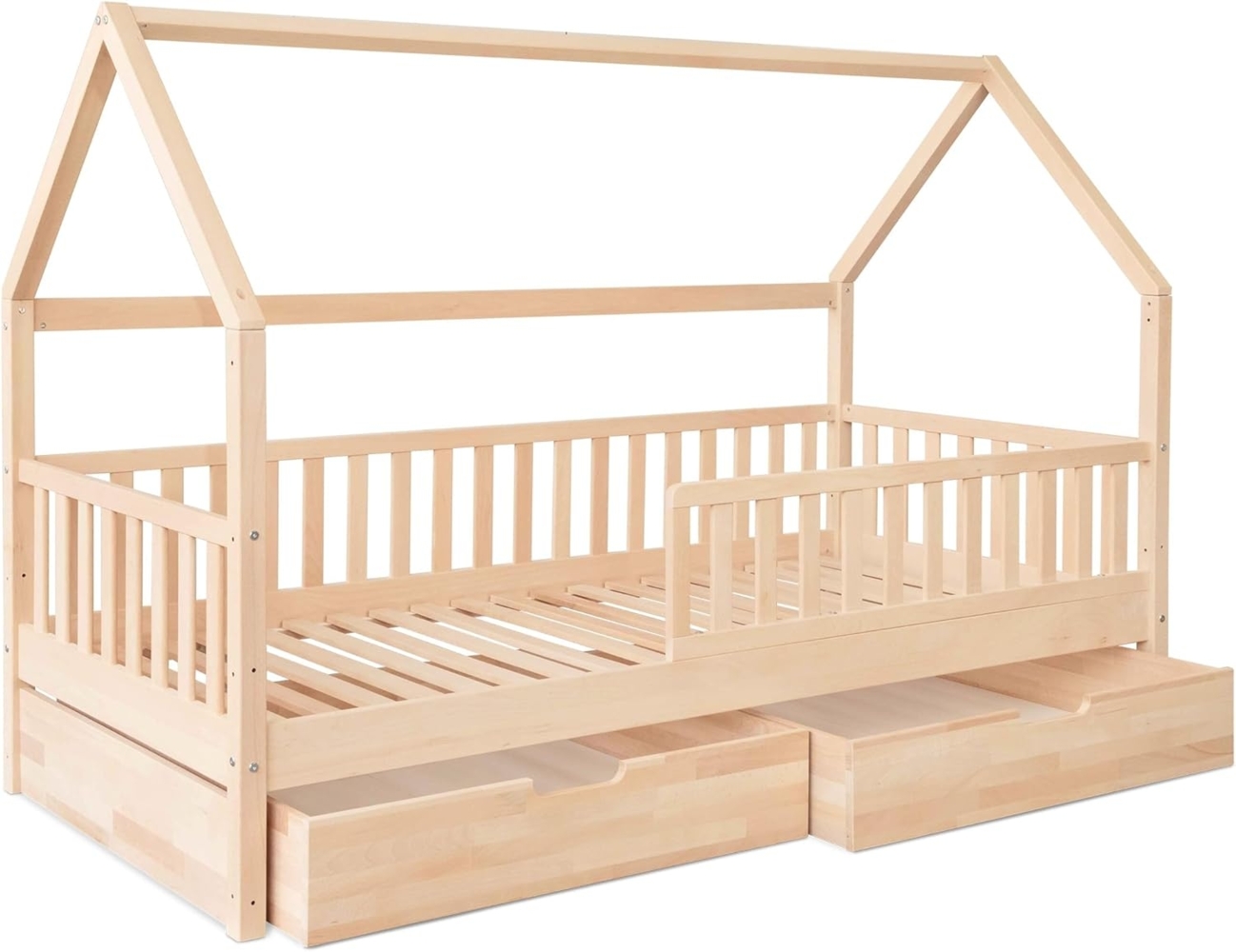 Ehrenkind Hausbett aus massiver Buche in verschiedenen Größen, FSC zertifiziert (Montessori Kinderbett, Jugendbett aus massivem und nachhaltigem Buchenholz, 90x200), höhenverstellbar Bild 1