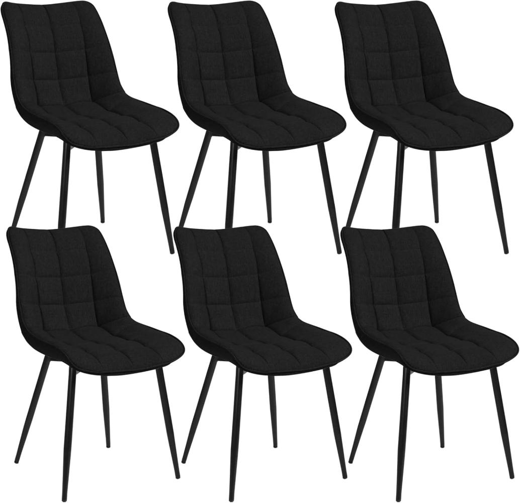 WOLTU 6 x Esszimmerstühle 6er Set Esszimmerstuhl Küchenstuhl Polsterstuhl Design Stuhl mit Rückenlehne, mit Sitzfläche aus Leinen, Gestell aus Metall, Schwarz, BH206sz-6 Bild 1