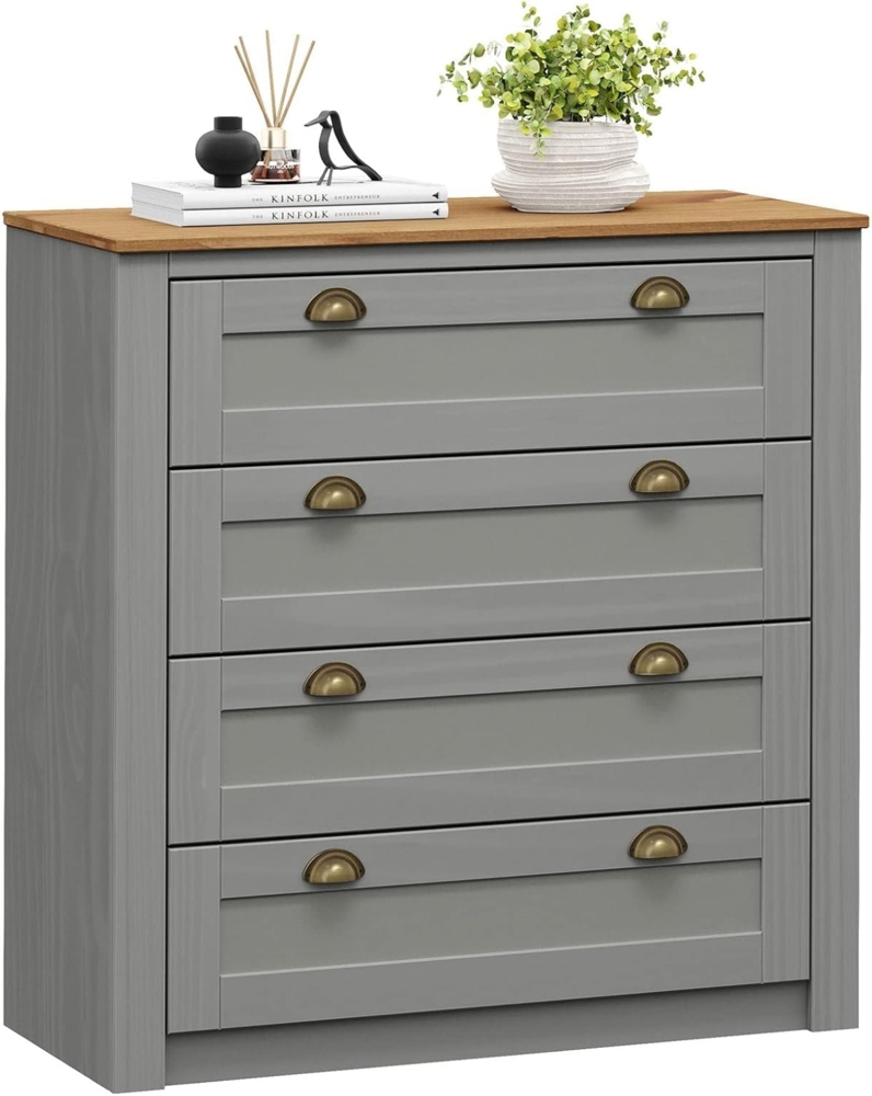 IDIMEX Kommode BOLTON, Kommode mit 4 Schubladen aus Kiefer in grau/braun Sideboard aus Massiv Bild 1