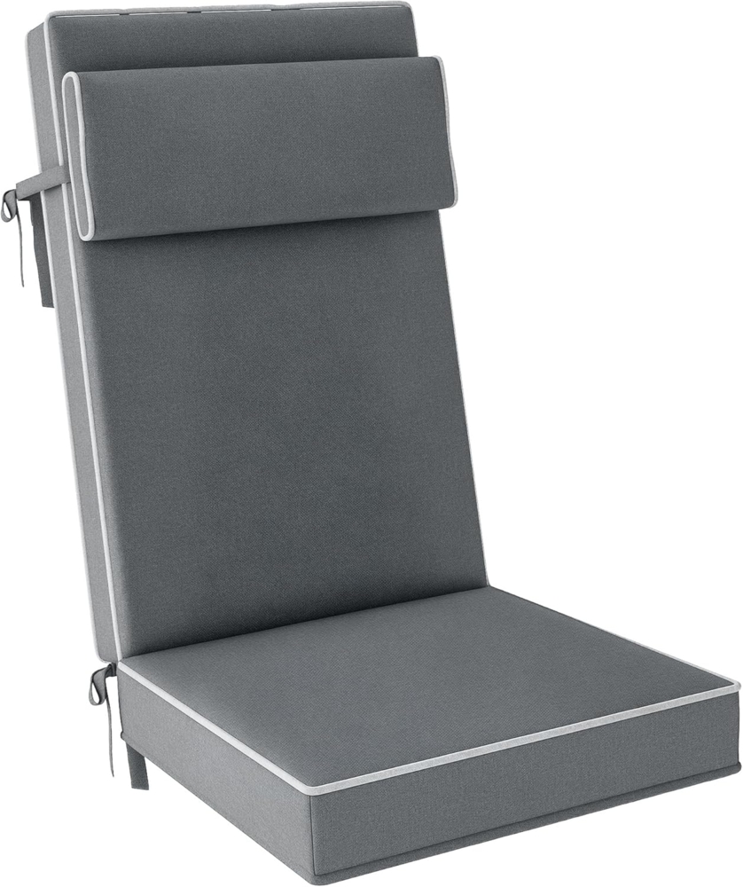 Outsunny Sitzkissen wasserabweisend, mit Bändern, Kopfstütze, UPF50+, für Klappstuhl, Essstuhl, 120 x 47 x 9,5 cm, Dunkelgrau Bild 1
