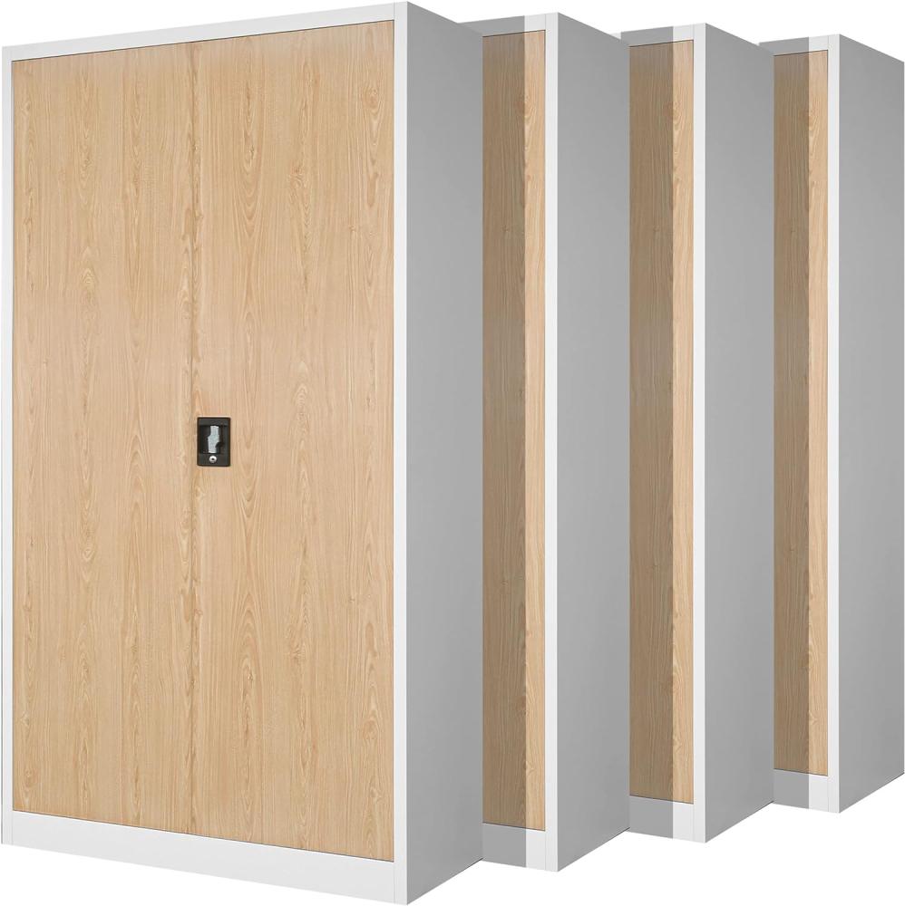 4er Set Aktenschrank C001H Büroschrank Metallschrank Stahlschrank Werkzeugschrank Stahlblech Pulverbeschichtet Flügeltürschrank Abschließbar 195 cm x 90 cm x 40 cm (weiß/holzoptik) Bild 1