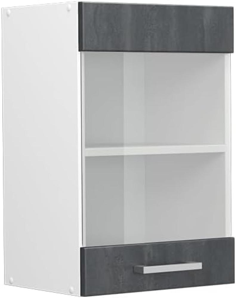 Vicco Küchenschrank Glas R-Line, Schwarz Beton/Weiß, 40 cm Bild 1