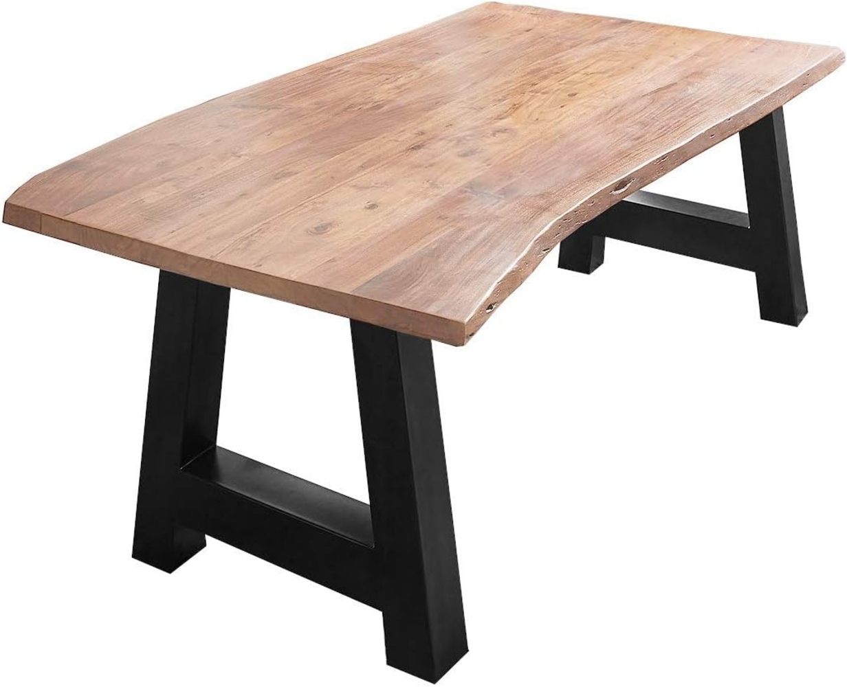 SAM Esszimmertisch 160x85 cm Athen, Baumkantentisch naturfarben, Akazienholz massiv, A-Gestell aus Metall schwarz Bild 1