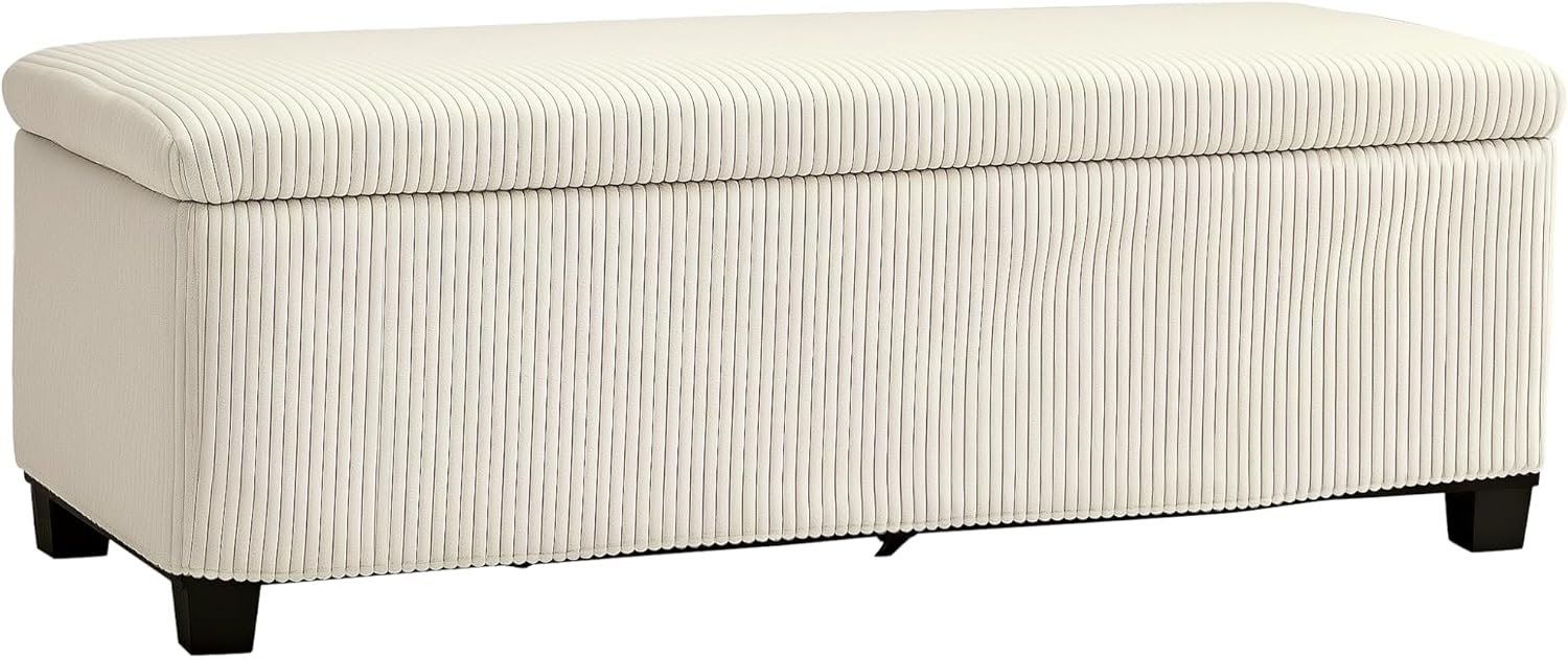 HOMCOM Sitzbank Ottomane mit Stauraum (Fußhocker aus Cord mit abnehmbarem Deckel, Beinen, 1-St, Aufbewahrungstruhe für Wohnzimmer, Schlafzimmer), 112 x 42 x 40 cm, Beige Bild 1