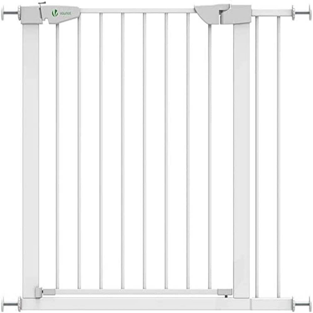 VOUNOT Treppenschutzgitter 75–96cm, ohne Bohren, Türschutzgitter für Kinder, Hunde und Katzen,Treppengitter, Magnetverschluss, 90° Stop, Weiß Bild 1