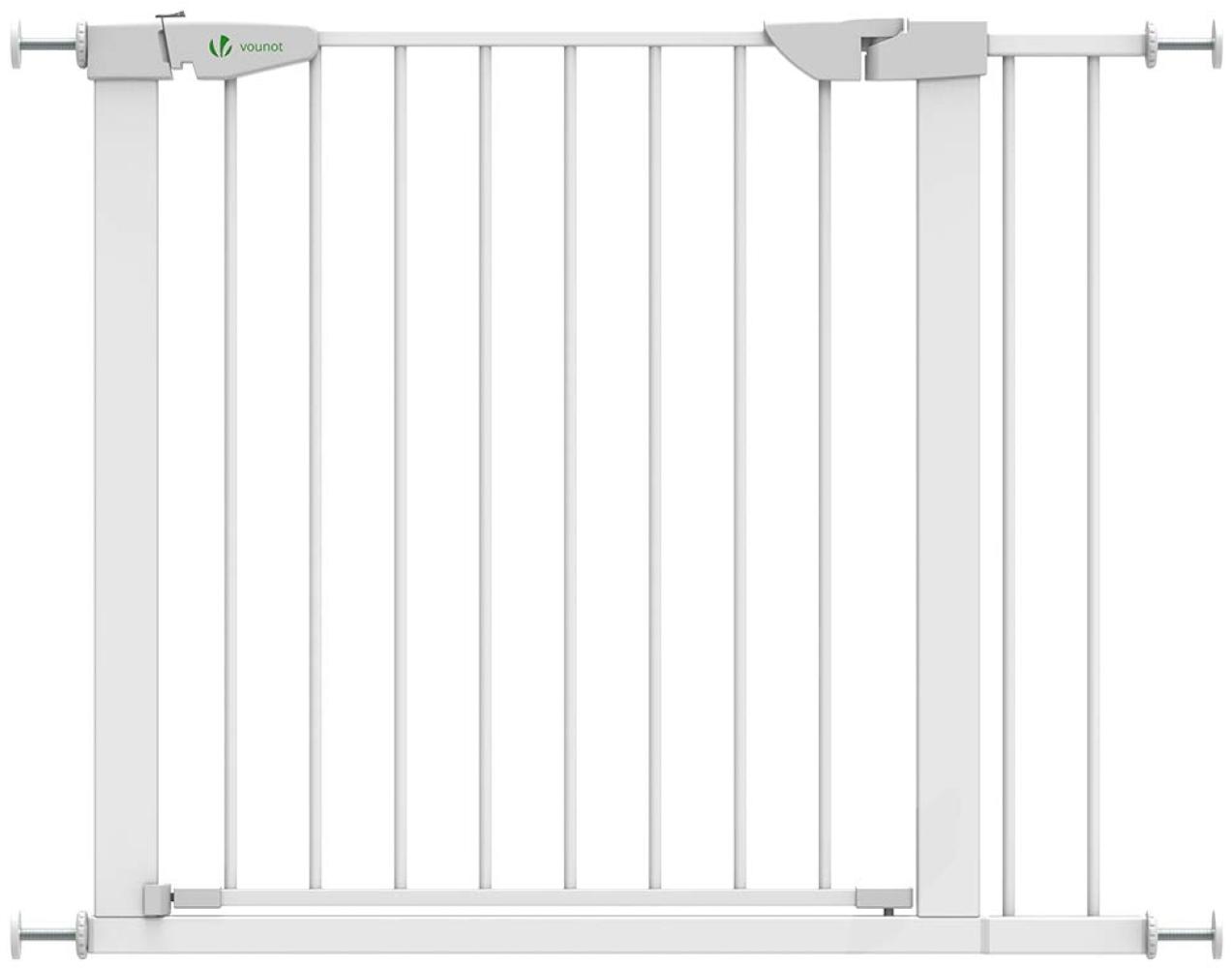 VOUNOT Treppenschutzgitter 75–96cm, ohne Bohren, Türschutzgitter für Kinder, Hunde und Katzen,Treppengitter, Magnetverschluss, 90° Stop, Weiß Bild 1