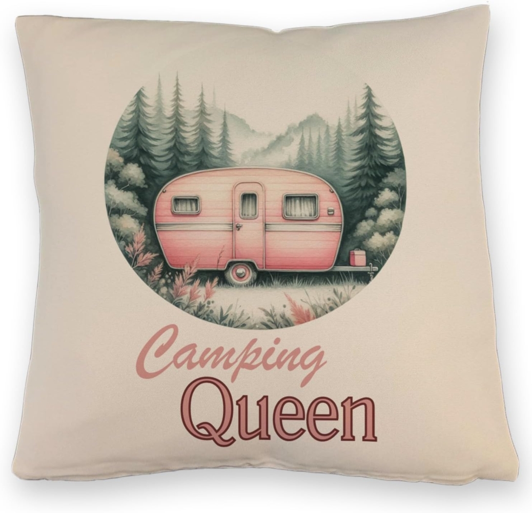 speecheese Dekokissen Camping Queen Wohnwagen Kissen mit Leinenoptik Bild 1
