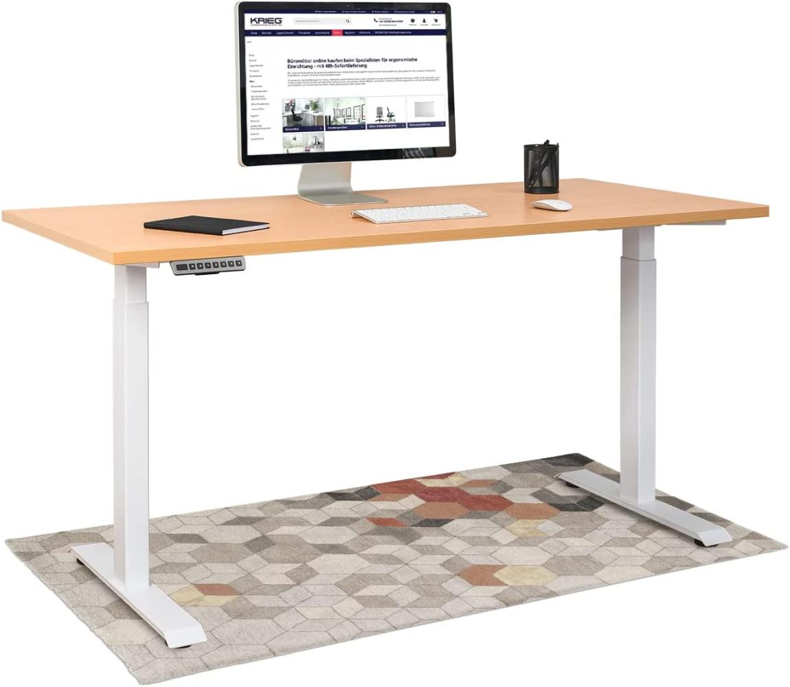 HighDesk Basic Höhenverstellbarer Schreibtisch (200x80 cm I Weiß + Buche) - Elektrischer Sitz- & Stehtisch mit Tischplatte - Stehschreibtisch Elektrisch Höhenverstellbar - von Krieg Bild 1