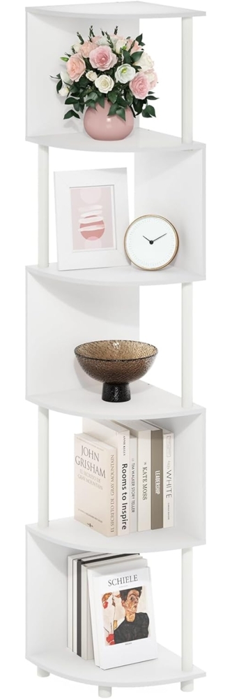 Furinno Econ 5-stufiges Zickzack-Eckregal-Bücherregal, Weiß/Weiß Bild 1