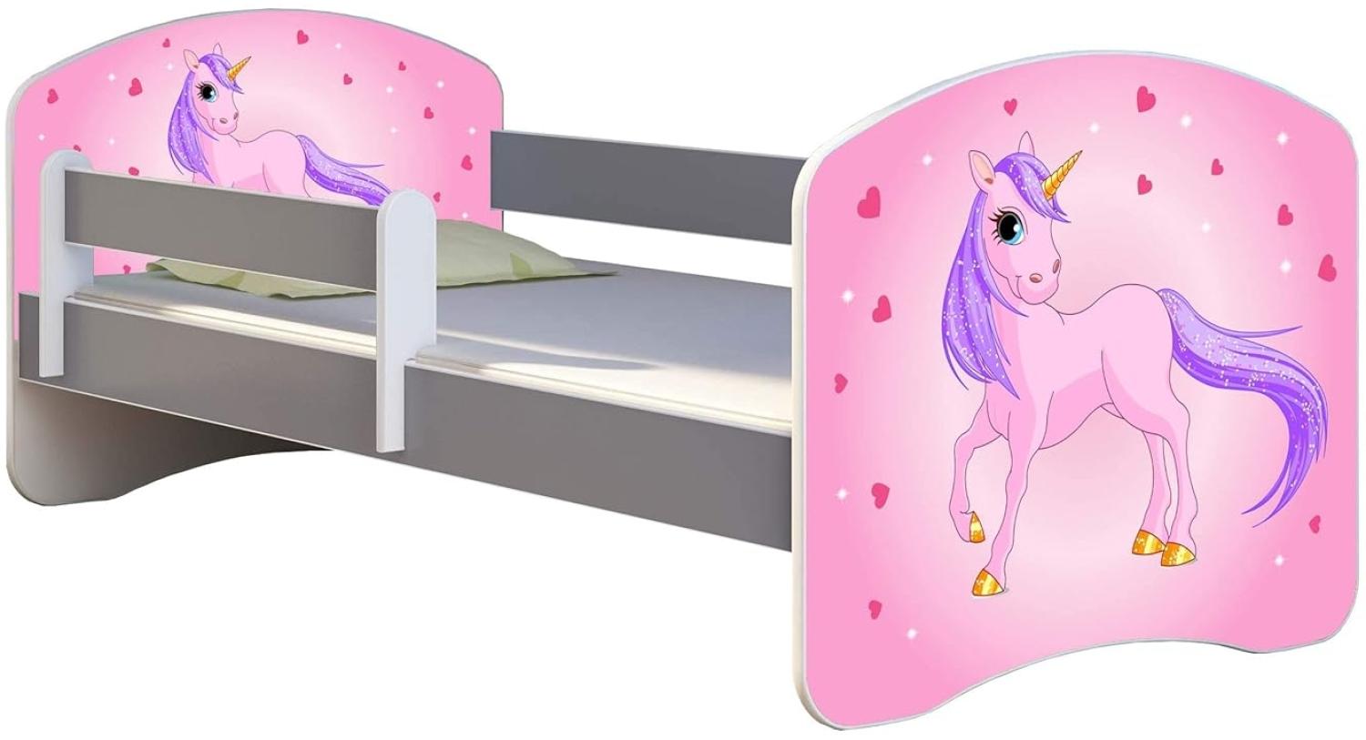 ACMA Kinderbett Jugendbett mit Einer Schublade und Matratze Grau mit Rausfallschutz Lattenrost II (17 Pony, 180x80) Bild 1