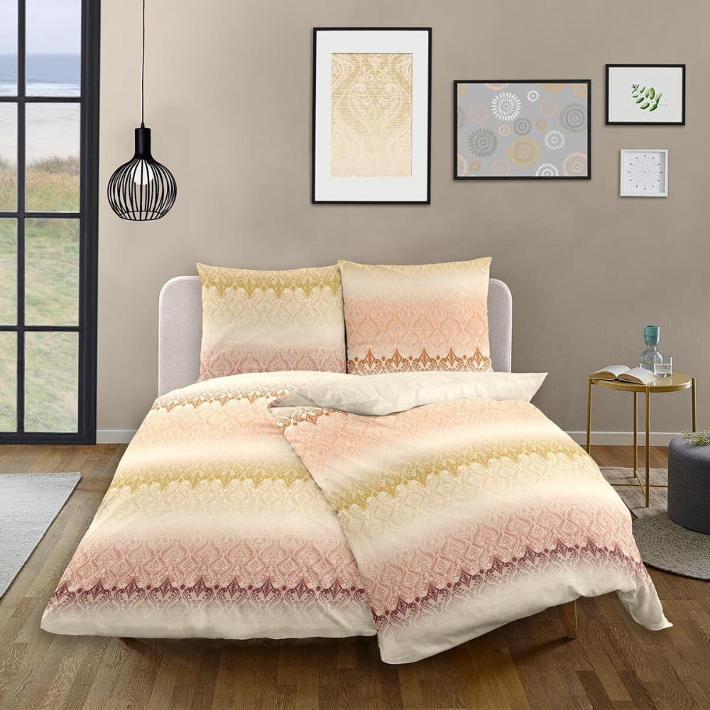 Dormisette Fein Biber Bettwäsche 135x200 Ornamente gelb orange beere 2868-10 Bild 1