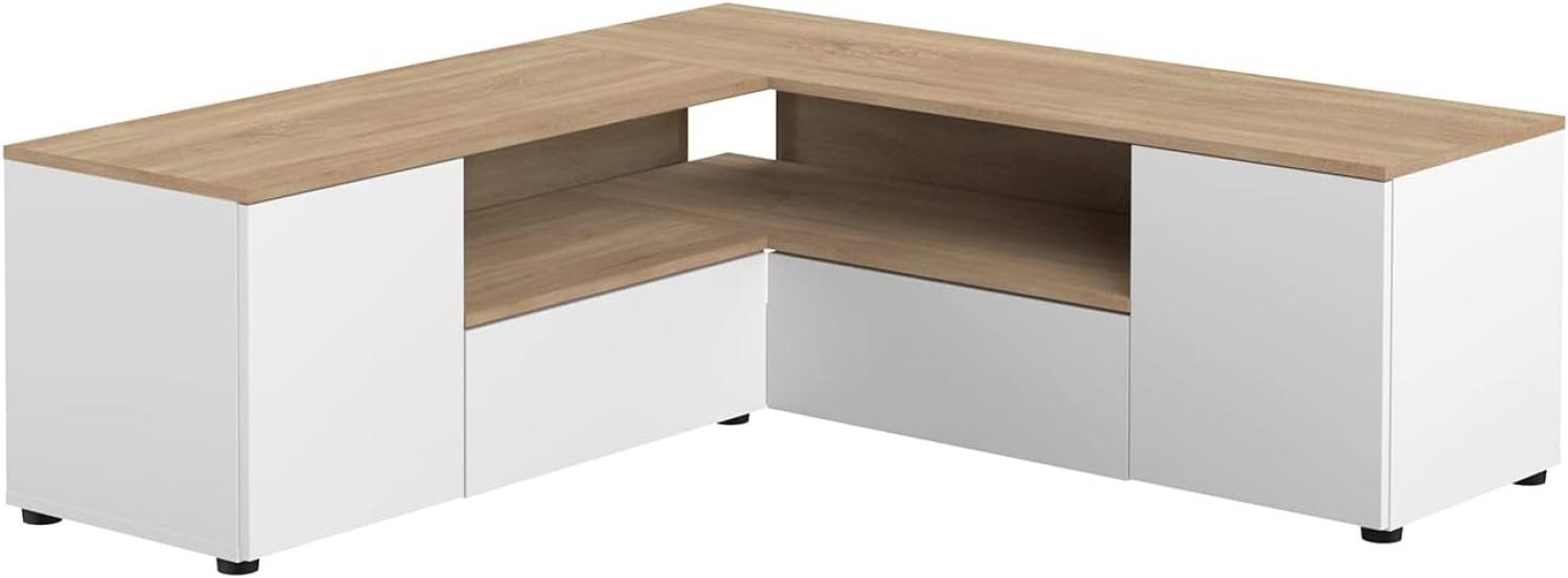 Temahome Angle TV-Schrank Ecke 130, 130 x 130 x 45 cm, Spanplatte, Weiß und Eiche, 130x130x45 cm Bild 1