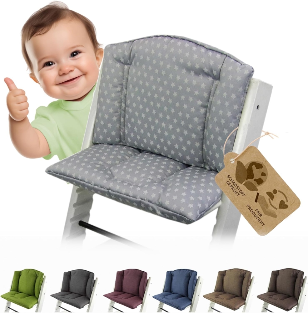 Bambiniwelt Sitzkissen, kompatibel mit Stokke 'Tripp Trapp' Hochstuhl, hellgrau Sterne Bild 1