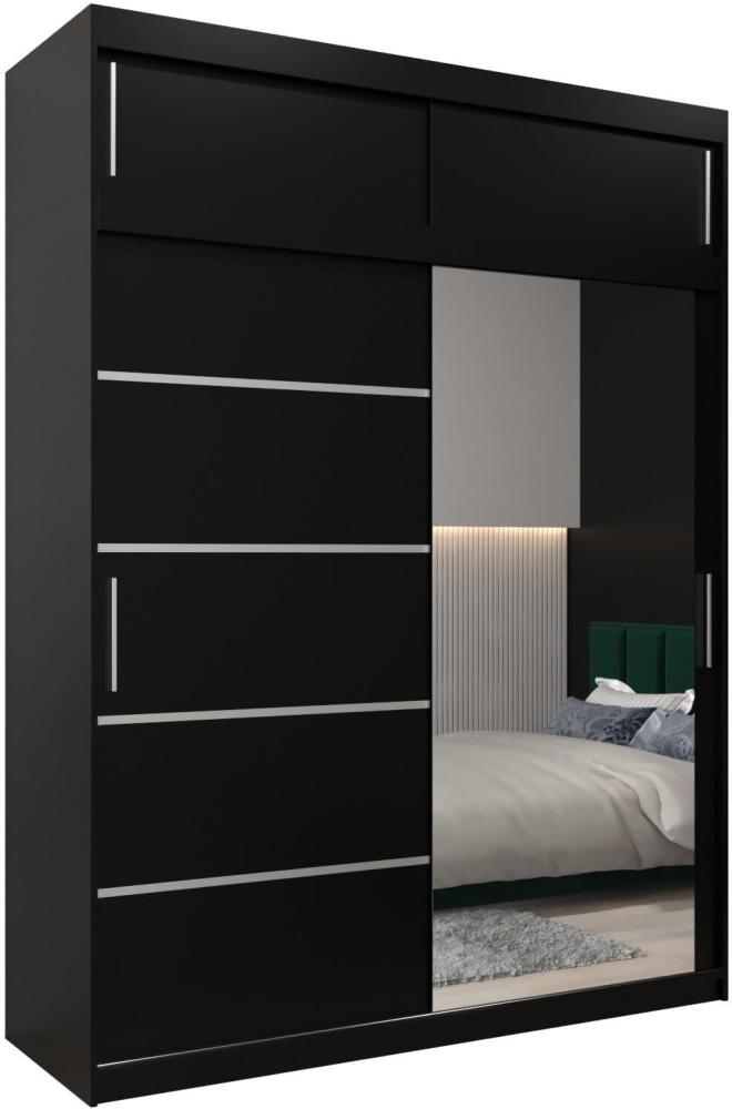 Kryspol Schwebetürenschrank Verona 2-180 cm mit Spiegel Kleiderschrank mit Kleiderstange und Einlegeboden Schlafzimmer- Wohnzimmerschrank Schiebetüren Modern Design (Schwarz mit Erweiterung) Bild 1