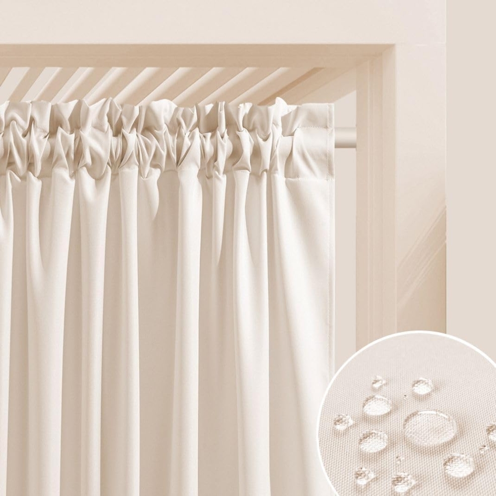 ROOM99 Outdoorvorhäng mit Kräuselband Garden Line 155x200 cm Breite x Höhe Outdoor Vorhang wetterfest Wasserdicht Sichtschutz Sonnenschutz Gardinen Garten Winddicht Helle Creme, 1 Stück Bild 1