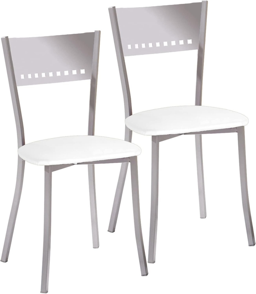 ASTIMESA 2 Metallstühle mit Leiterlehne und gepolstertem Sitz, Aluminiumgestell, Sitz aus weißem Kunstleder Bild 1