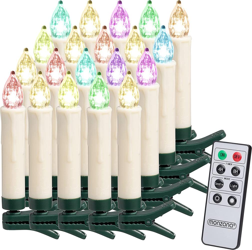 Monzana 20er Set Weihnachtsbaumkerzen Kabellos LED bunt mit Fernbedienung Dimmbar Flackern Timer Christbaumkerzen Weihnachtskerzen Bild 1