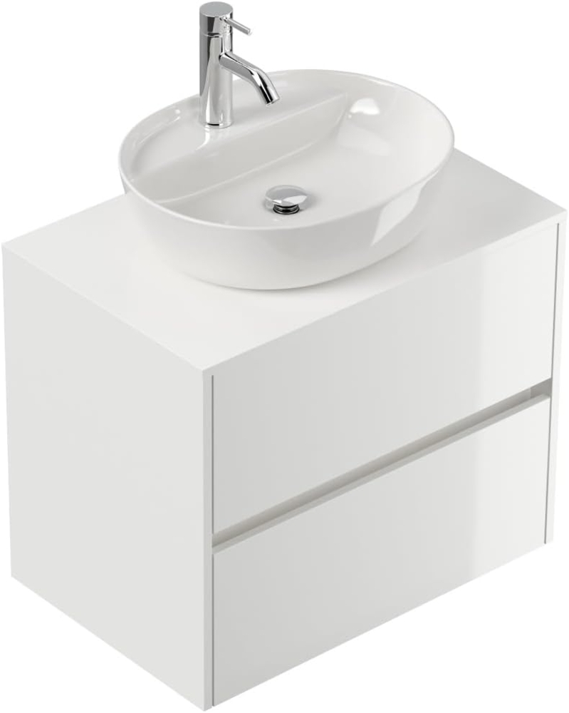 Badmöbel Taifun 80cm mit ovalem Aufsatzwaschbecken weiß Hgl : Weiss hochglanz Bild 1
