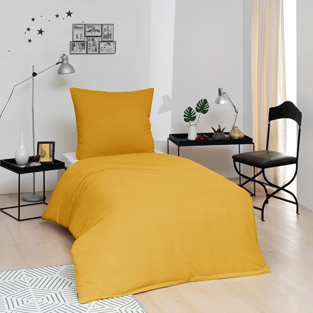 Brielle Bettwäsche Renforcé Set aus 100% Baumwolle - 155x220 cm - Gelb/Blau/Schwarz/Grau, 2 teilig, Mit Reißverschluss, 100% Baumwolle Bild 1