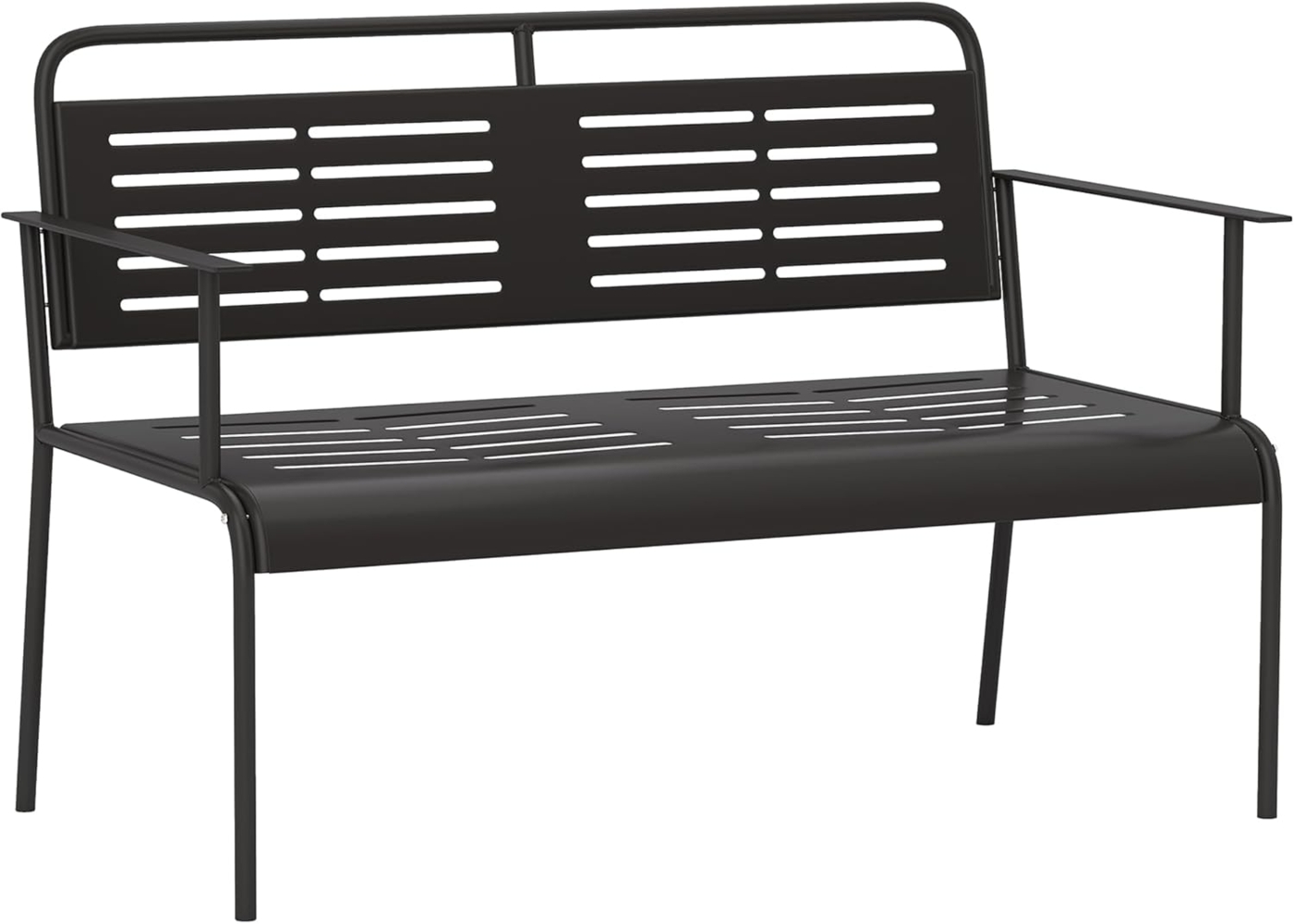 Outsunny Gartenbank mit Lamellen-Design, Rücken- & Armlehnen, 240kg belastbar (2-Sitzer Sitzbank, 1-St, wasserabweisend Gartenmöbel), für Terrasse, Garten, 121 x 64 x 84cm, Schwarz Bild 1