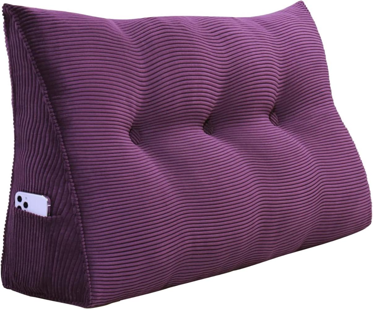 VERCART Großes Keilkissen, Langes Lesekissen, Bettruhe Rückenkissen, Dreieckiges Liegekissen, Dekoratives Kopfteilkissen für Tagesbett oder Tiefes Sofa, Cord Lila, 100cm Bild 1