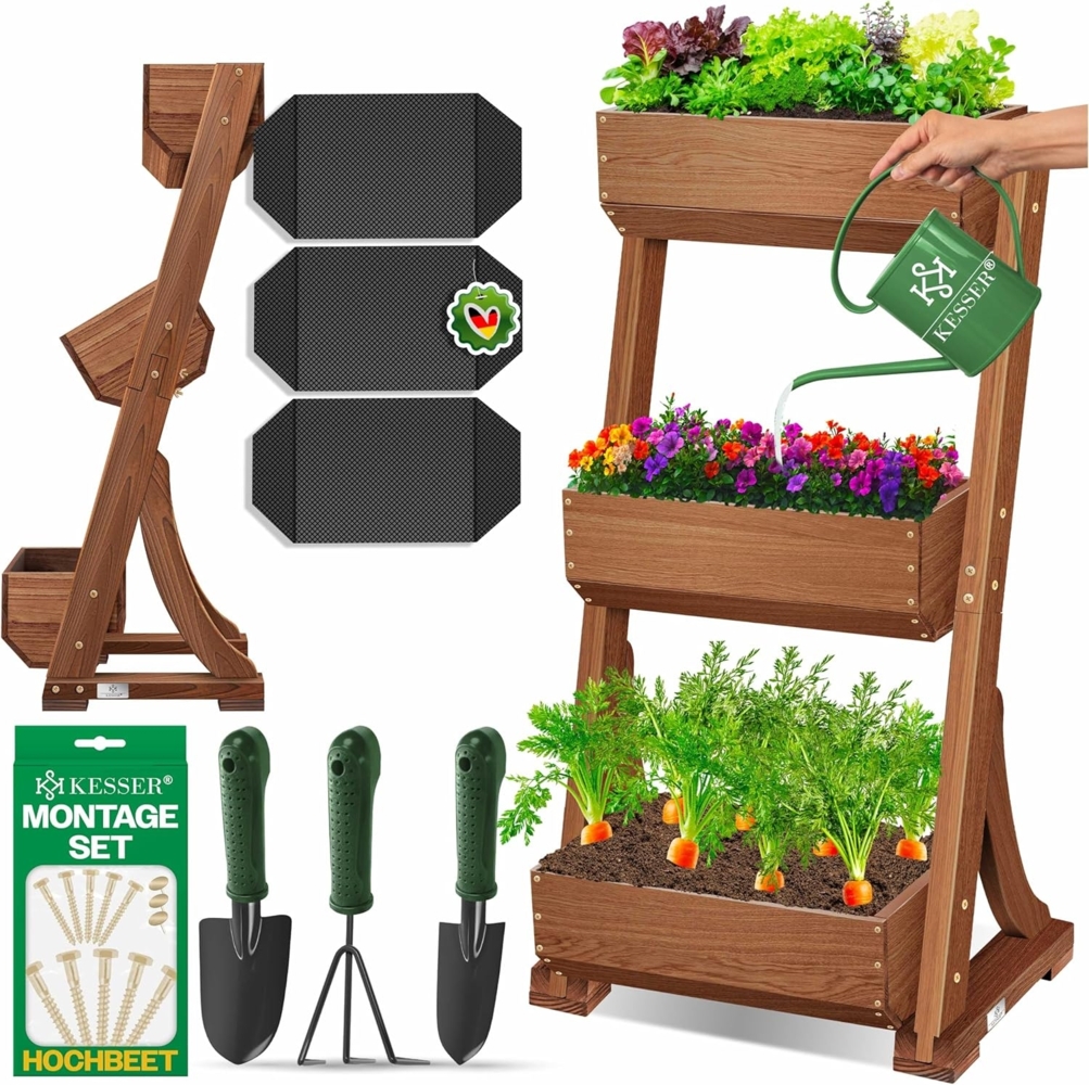 KESSER® Hochbeet mit Etagen, inkl. Gartenvlies, Tannenholz Braun, 140 x 60 x 49 cm Bild 1