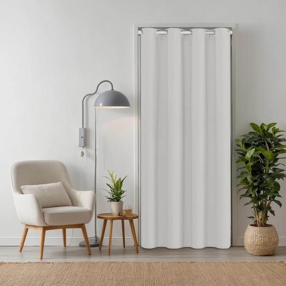 tinycurtains Türvorhang für alle gängigen Türgrößen, Thermovorhang (ohne Stange) Türgardine, Ösen (1 St), abdunkelnd, 100% Polyester, blickdicht weiß Purity 195x150cm Vorhang für Tür, Schrank & Fenster Bild 1
