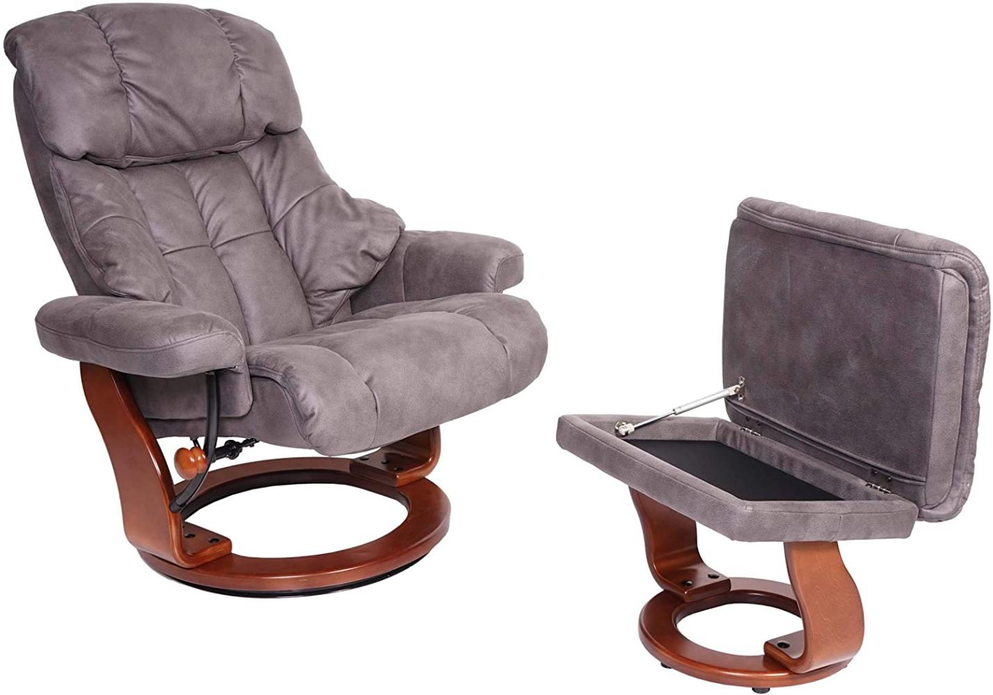 MCA Relaxsessel Calgary XXL, TV-Sessel Hocker, 180kg belastbar Stoff/Textil ~ dunkelgrau, Gestell Walnuss-Optik Bild 1