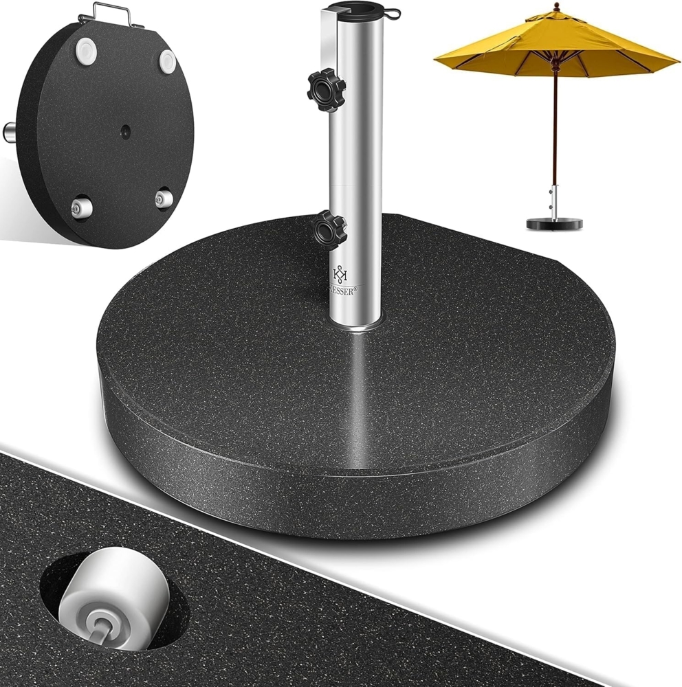 KESSER® Granit Sonnenschirmständer mit Edelstahlrohr, Hochwertiger Schirmständer Rund Sockel 30KG - für Schirmstöcke bis 16-48 mm, Inkl. Transport Griff Garten Balkonschirmständer, Anthrazit Bild 1