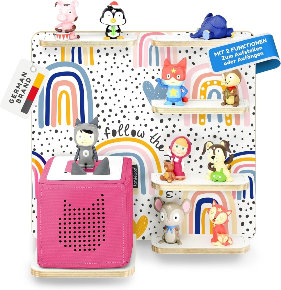 stadtecken Holzregal für Musikbox – Passend für Toniebox & ca. 40 Tonies | Perfekte Aufbewahrung fürs Kinderzimmer | Zum Aufhängen | Erweiterbar (Regenbogen) Bild 1
