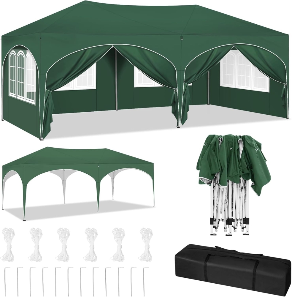 WOLTU Pavillon, Faltpavillon 3x6 m, mit 6 Seitenwänden, Partyzelt wasserabweisend UV-Schutz 50+, höhenverstellbarer Gartenpavillon, mit Tragetasche, für Outdoor Garten Camping Grün Bild 1