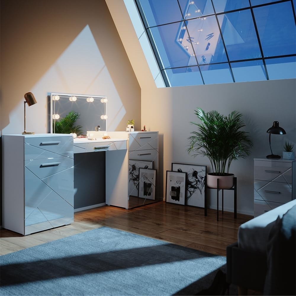 Vicco Schminktisch Frisiertisch Frisierkommode Irma Weiß Spiegel Ablage LED Bild 1