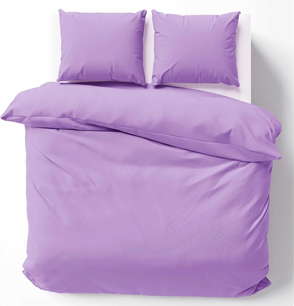 Cotton Castle Bettwäsche Bettgarnitur Bettbezug 100% Baumwolle 135x200 155x220 200x200 200x220, Farbe:Lila, Größe:155x220 cm Bild 1