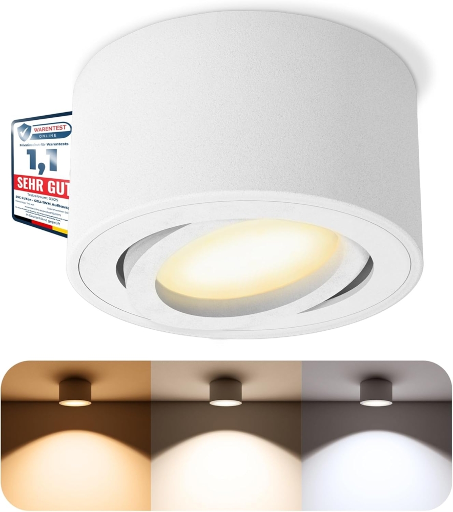 SSC-LUXon LED Aufbaustrahler CELI-1WM LED Aufbauspot weiß 6W dimmbar warm neutral kalt Spot, Warmweiß bis Tageslicht Bild 1
