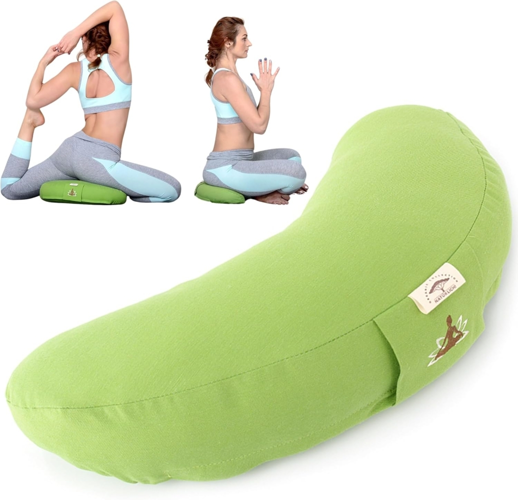 SEI Design Yogakissen Halbmond mit Buchweizenschalen Füllung, besticktes Meditationskissen Bild 1