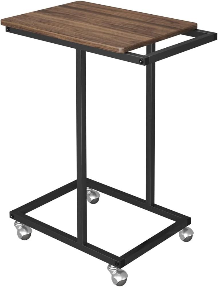Novilla Beistelltisch, C-Form Sofatisch mit Rollen, Mobiler Kaffeetisch, Wohnzimmertisch mit Metallgestell, Couchtisch für Kaffee und Laptop, 35 x 55 x 68 cm, Industrie-Design, Walnuss Bild 1