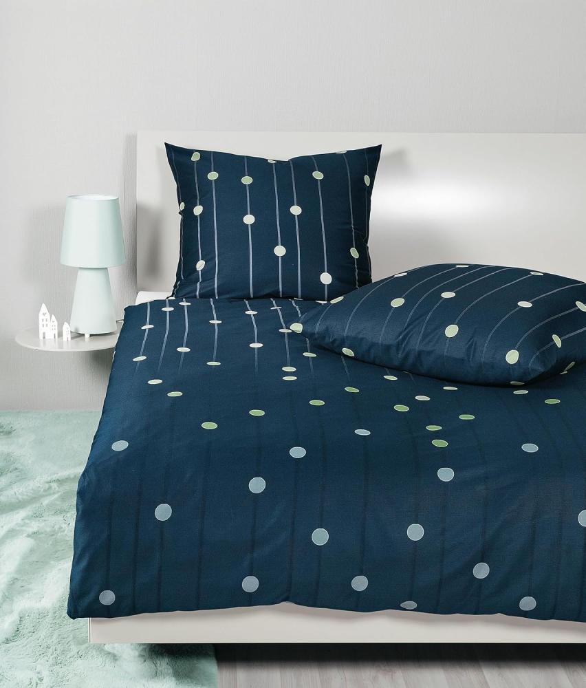 Janine J.D. Mako-Satin Bettwäsche 240x220 Punkte Streifen blau grün 87089-06 Bild 1