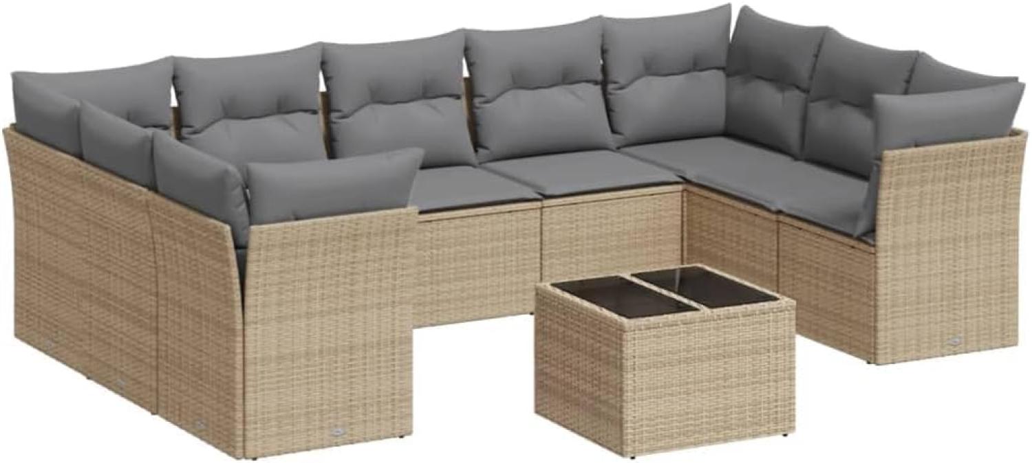 vidaXL 10-tlg. Garten-Sofagarnitur mit Kissen Beige Poly Rattan 3249978 Bild 1