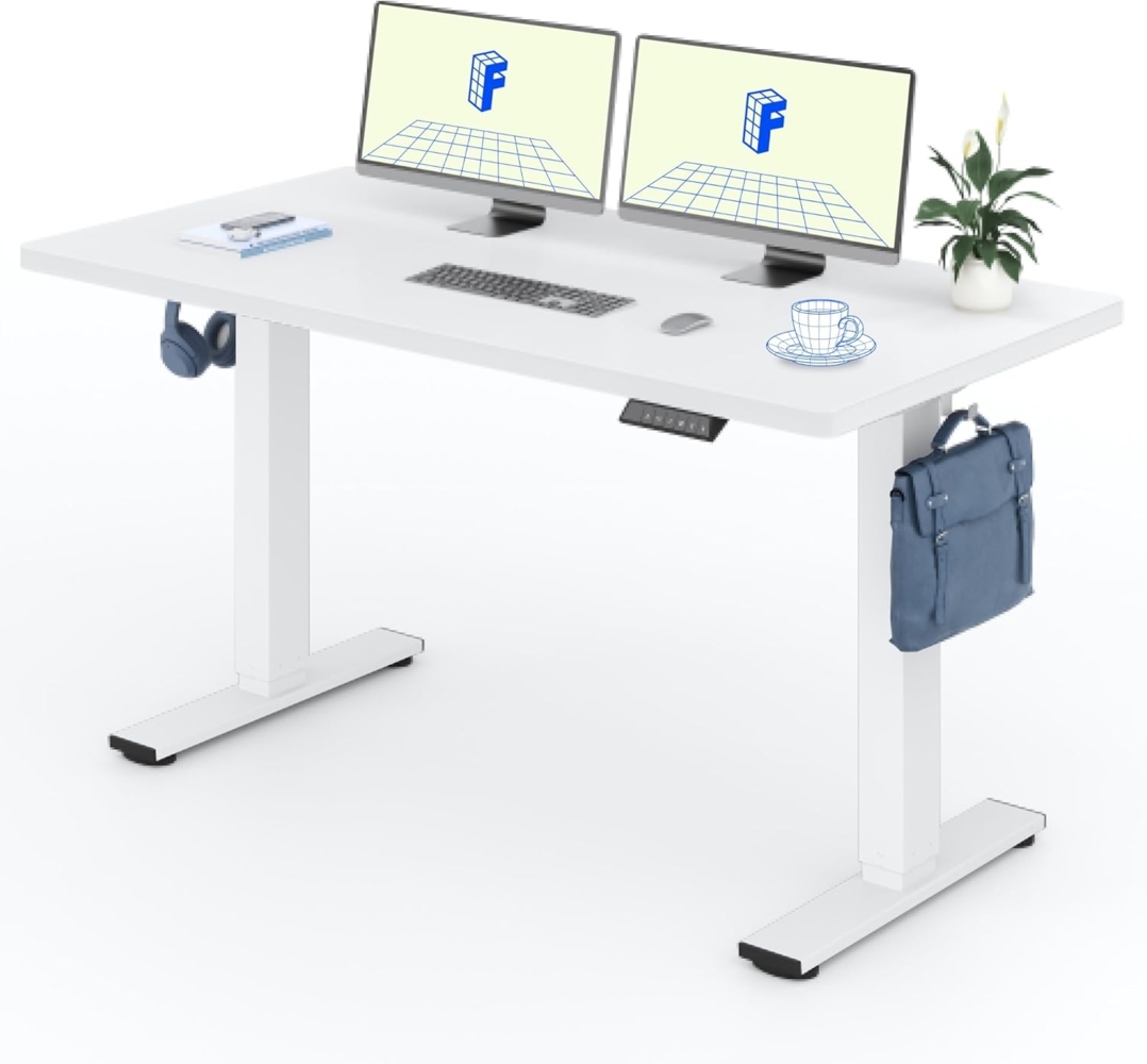 Flexispot EG1 Höhenverstellbarer Schreibtisch Elektrisch 2-Fach-Teleskop mit Tischplatte (Tischplatte (Weiß), Gestell Weiß, 160x80 cm) Bild 1