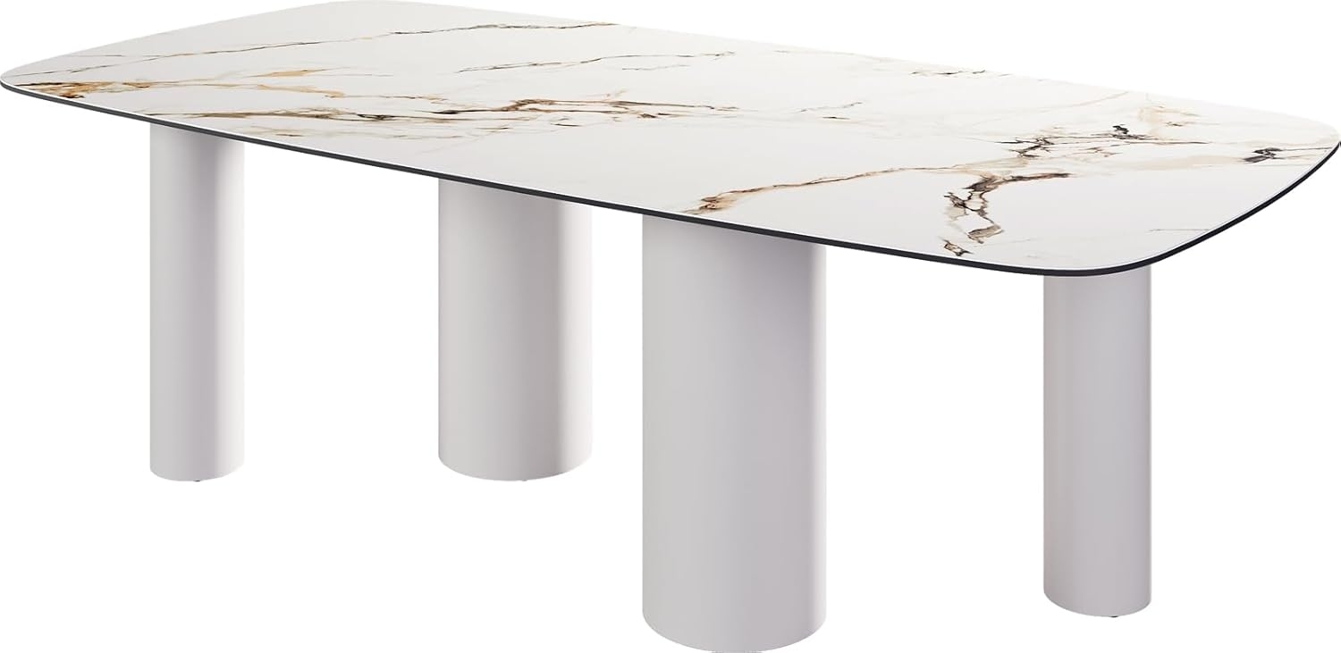 Esstisch Edge Boot 240x120 Keramik Calacatta Luxe Weiß-Gold-Grau Pilier Metall Weiß Bild 1