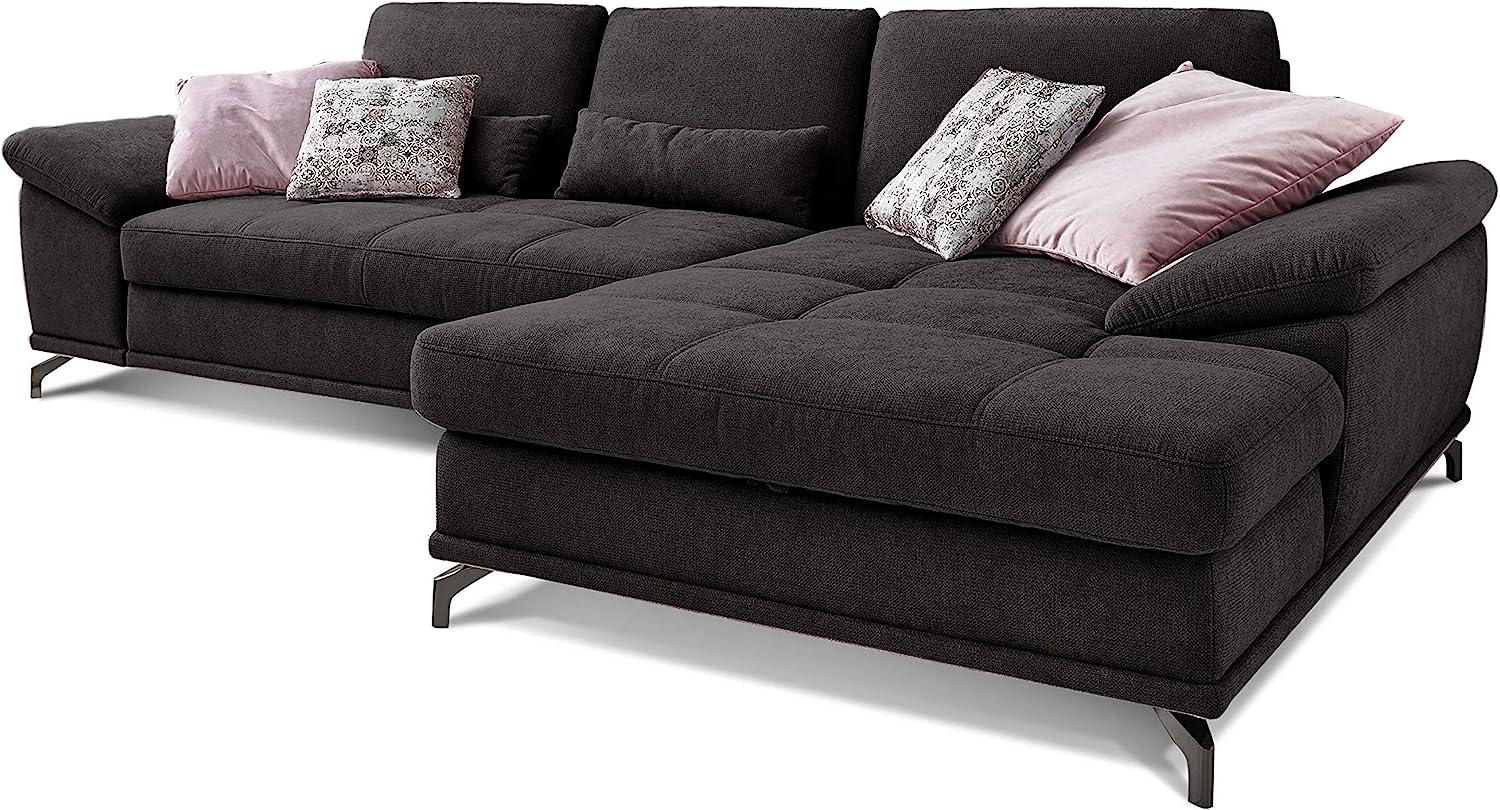 Cavadore Ecksofa Castiel mit Federkern / Großes Sofa in L-Form mit Sitztiefenverstellung und XL-Longchair / 312 x 89 x 173 / Webstoff, Schwarz Bild 1