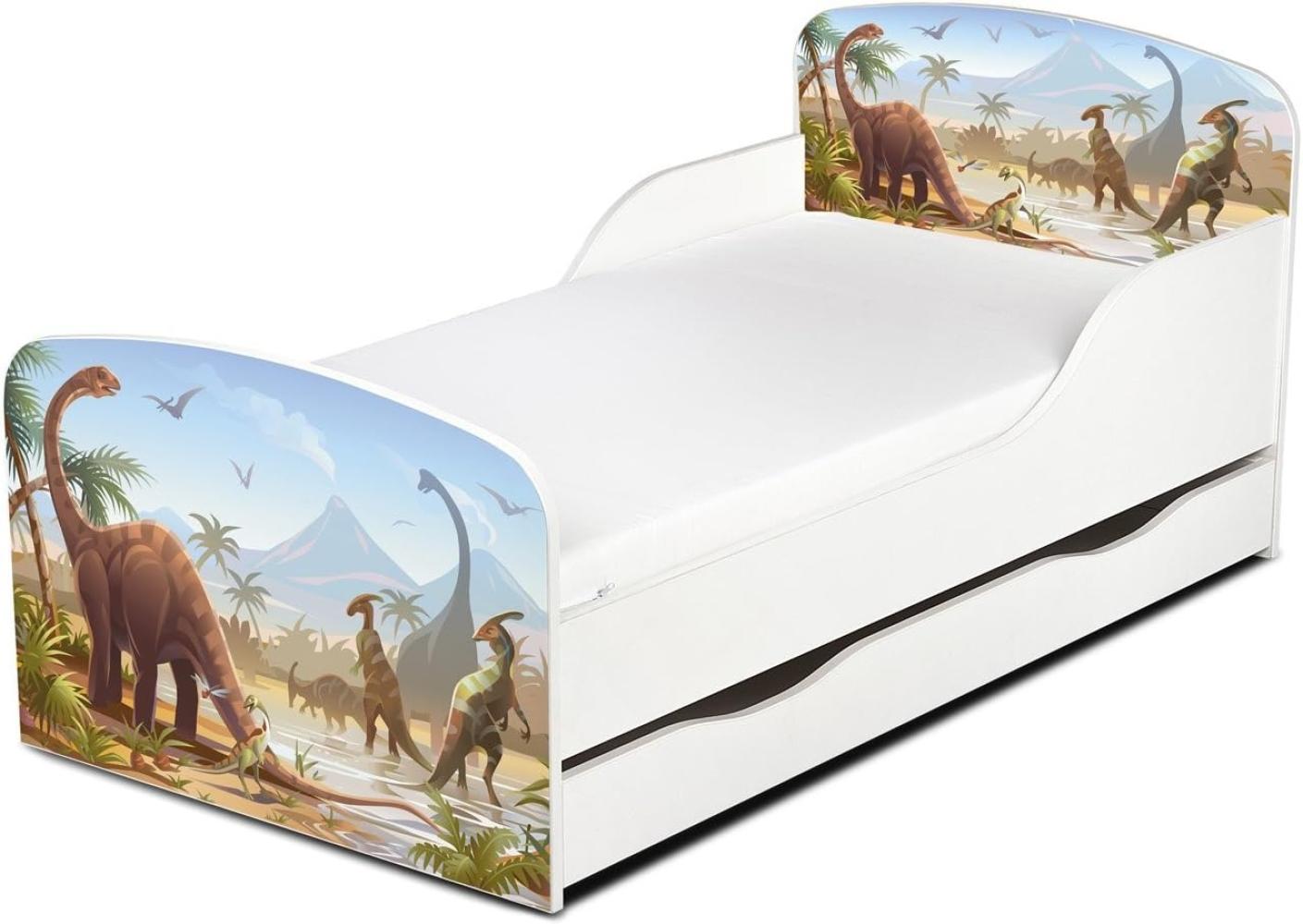 Leomark Kinderbett 70x140 cm, Dinosaurier Jurassic, mit Matratze und Lattenrost Bild 1