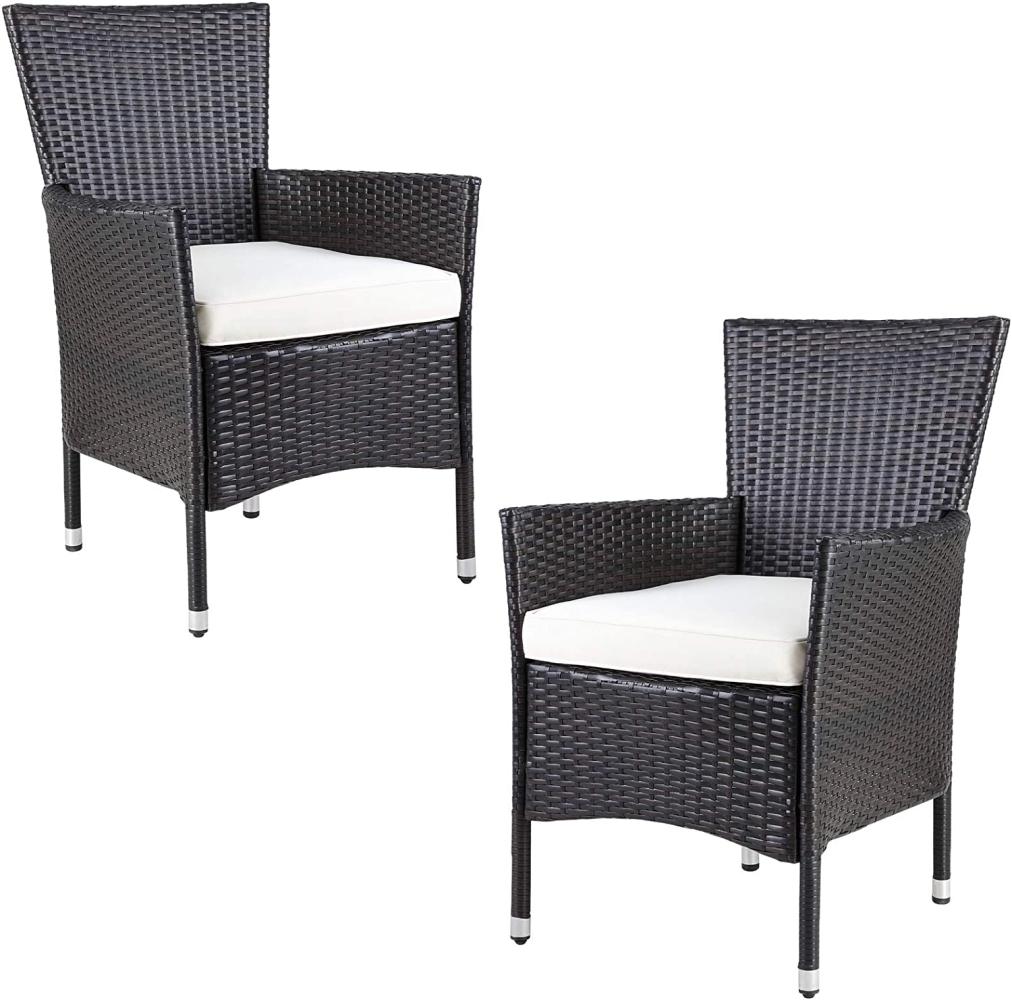 Casaria Poly Rattan 2er Set Gartenstuhl stapelbar mit Auflage Stapelstuhl Balkonstuhl Bild 1
