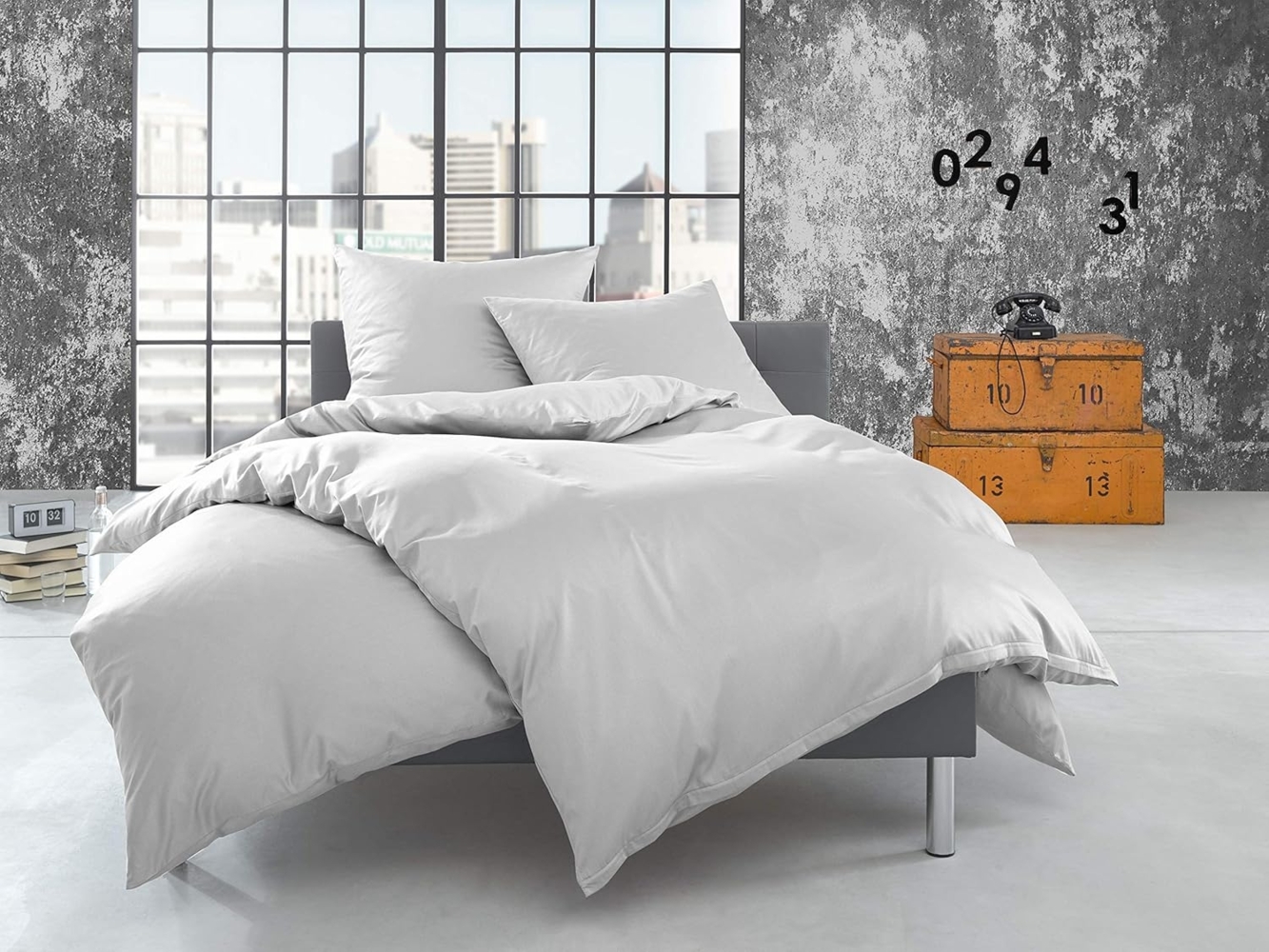 Bettwaesche-mit-Stil Flanell Bettwäsche uni / einfarbig weiß Garnitur 200x220 + 2x 80x80cm Bild 1