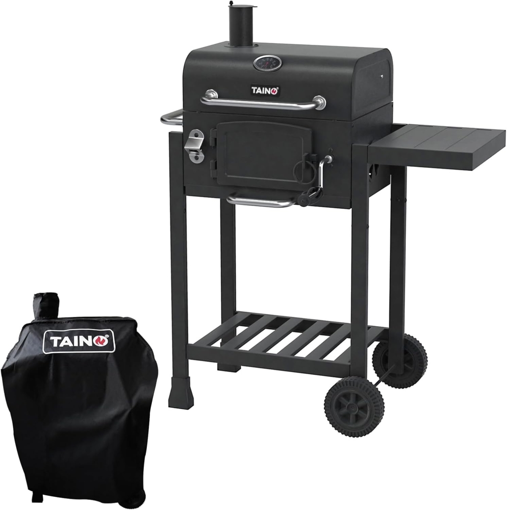 TAINO HERO Set Smoker klein BBQ Grillwagen Holzkohle-Grill Gasgrill Kombi-Grill Grillwagen Abdeckhaube Bild 1