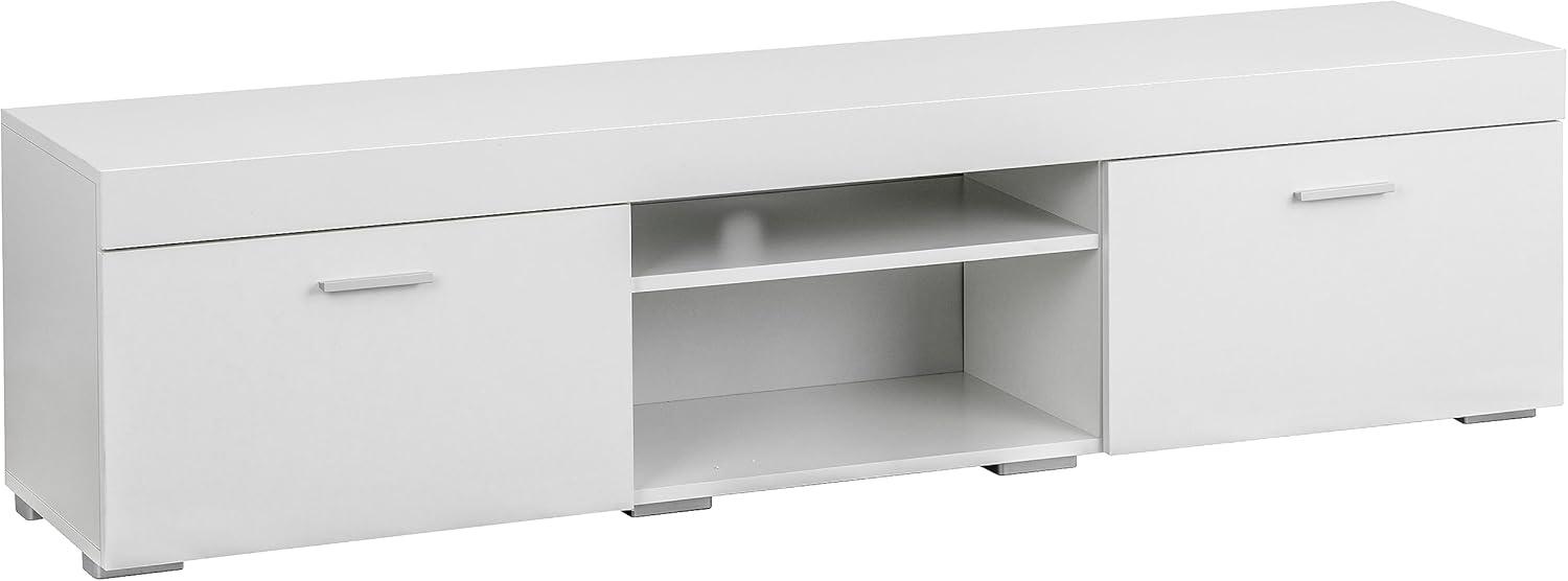 Baroni Home TV-Schrank für Wohnwand mit 2 Türen 2 Einlegeböden, Lowboard mit Loch für Kabeldurchführung aus MDF; TV-Board für Wohn- und Schlafzimmer, Weiß, 160x35x40 cm Bild 1