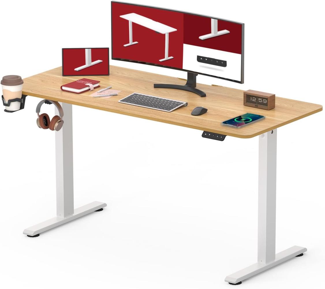 SANODESK Höhenverstellbarer Schreibtisch 110 x 60 cm mit KOMPLETTE TISCHPLATTE Schreibtisch Höhenverstellbar Elektrisch Ergonomischer Steh-Sitz Tisch Computertisch für Heimbüro Homeoffice(ahorn) Bild 1