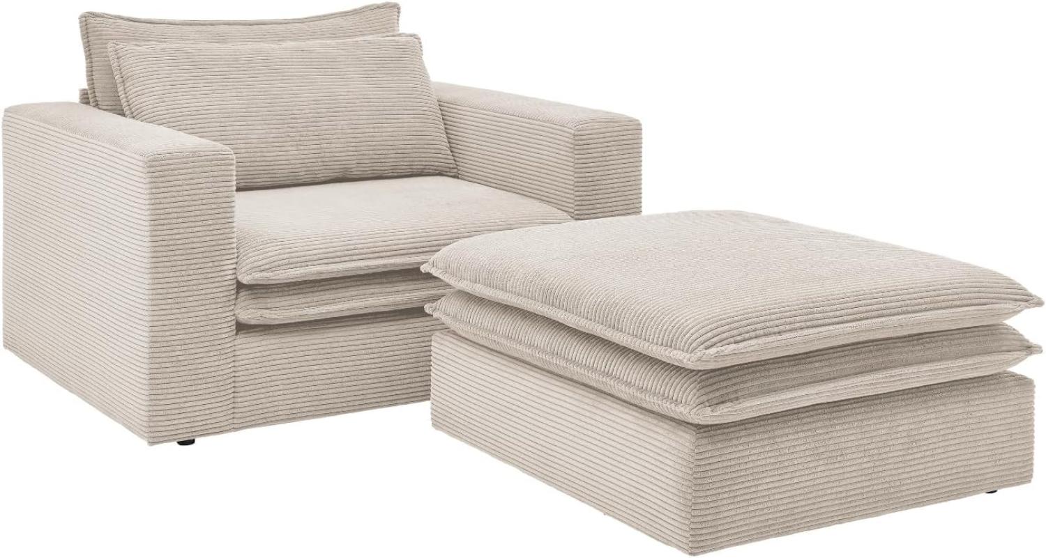 Loveseat Pesaro in beige Cord Set inkl. Hocker Bild 1